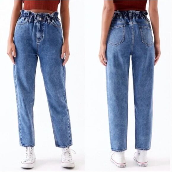 PacSun Denim - PacSun Seabreak Paperbag Mom Jeans Elastic Waist Rinse Wash Size Small‎